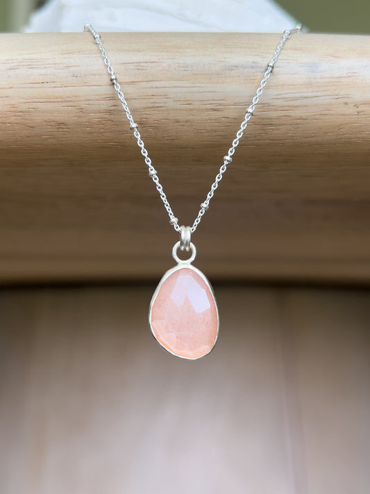 Peach Moonstone Rose cut Pendant Necklace