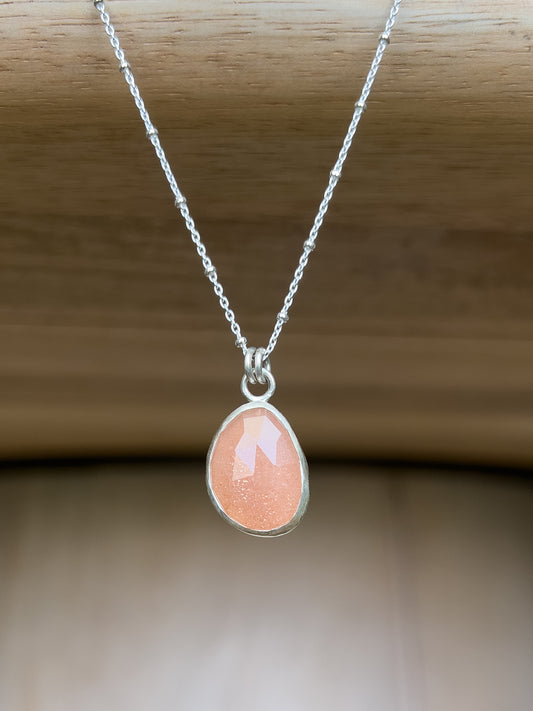 Peach Moonstone Rose cut Pendant Necklace