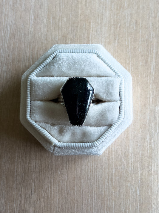 Black Tourmaline Coffin Statement Ring