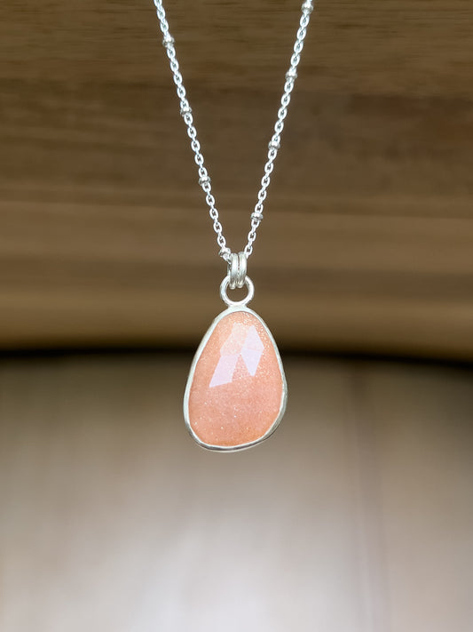 Peach Moonstone Rose cut Pendant Necklace