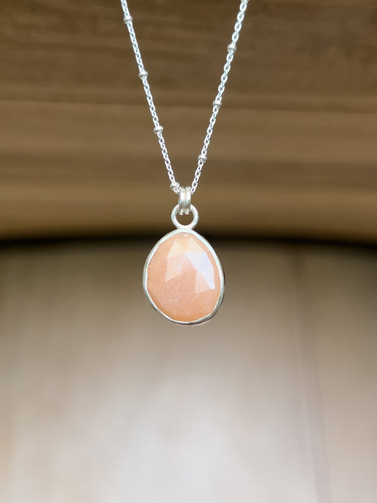 Peach Moonstone Rose cut Pendant Necklace