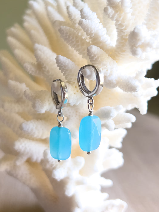 Faceted Blue Chalcedony Hoop Earrings