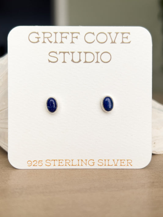 Lapis Lazuli Oval Stud Earrings