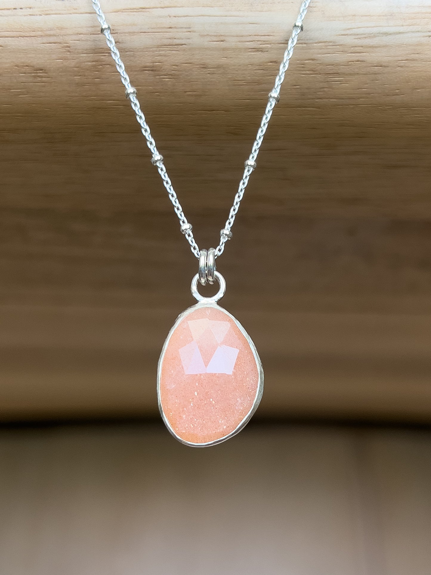 Peach Moonstone Rose cut Pendant Necklace